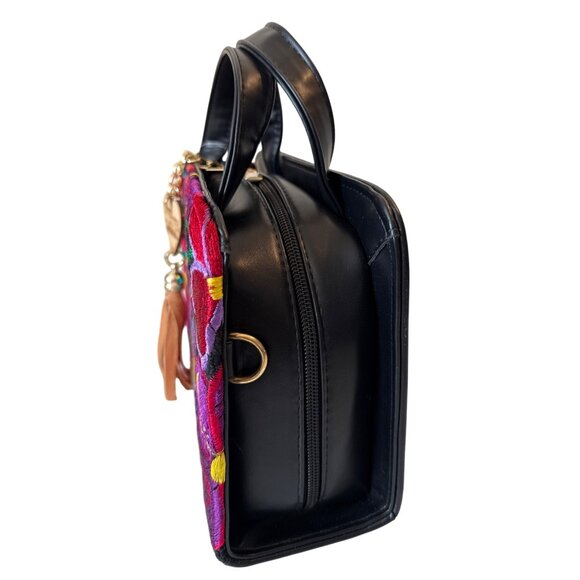 Tapestry embroidery crossbody vibrant colors vegan leather handmade handbag wome - Picture 2 of 7